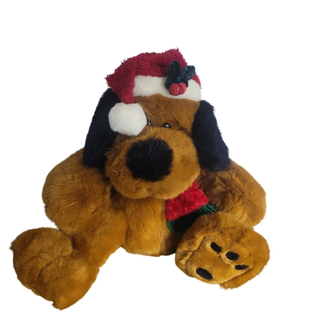Puppy Holiday Collection Christmas Plush Dog Santa Hat Scarf Vintage Stuffed Toy